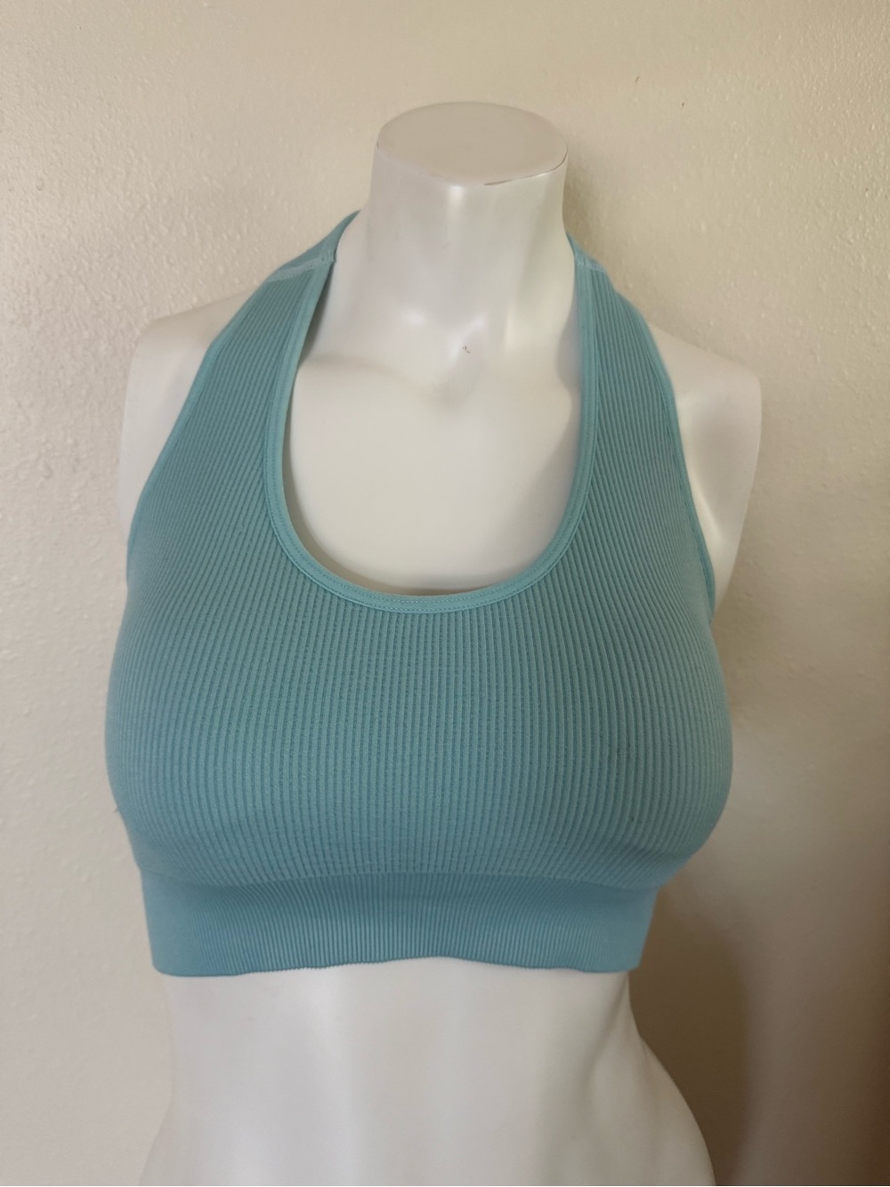NVGTN Ribbed Halter Sports Bra - Light Teal